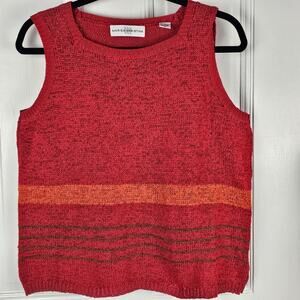 Classic normcore ribbon knit sleeveless tank top red orange brown XL